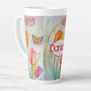 Tulip Orange Red Womans Nom Aquarelle Art Mug