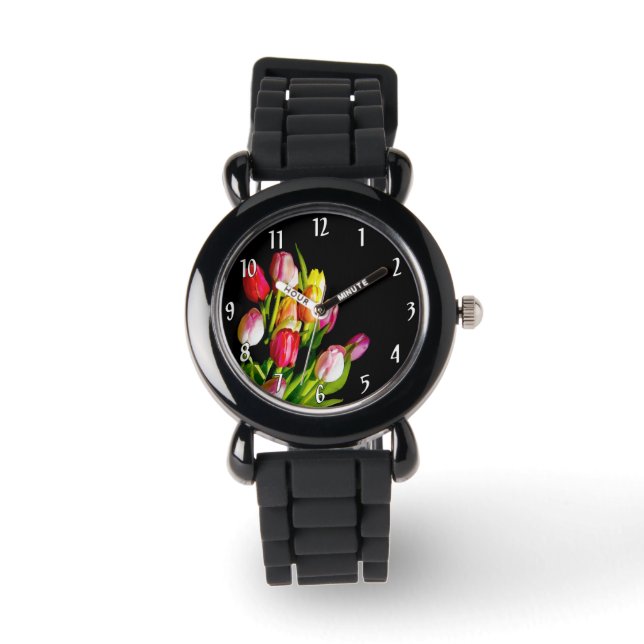 Tulip Painting - Originelle Blume Kunst Armbanduhr (Vorderseite)