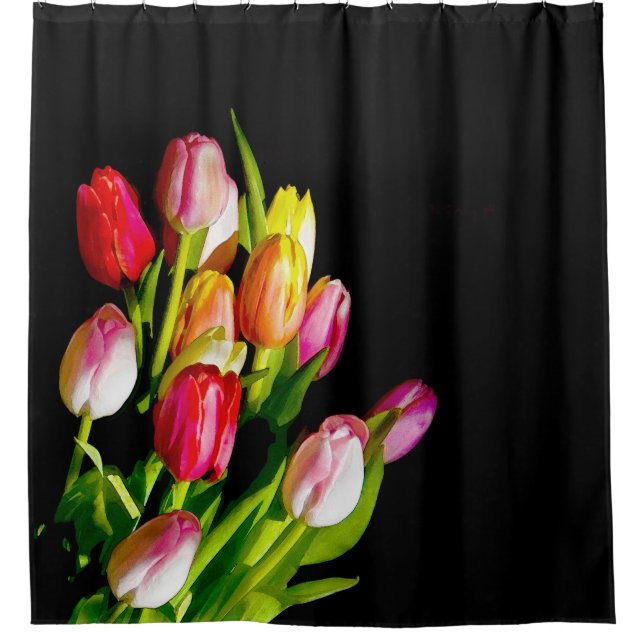 Tulip Painting - Originelle Blume Kunst Duschvorhang (Vorderseite)