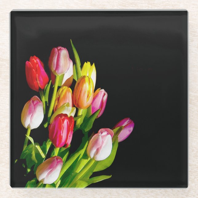 Tulip Painting - Originelle Blume Kunst Glasuntersetzer (Vorderseite)