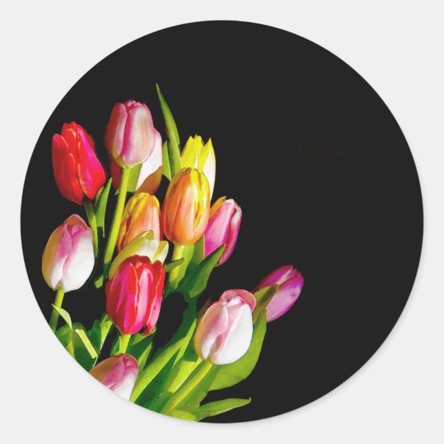 Tulip Painting - Originelle Blume Kunst Runder Aufkleber (Vorderseite)