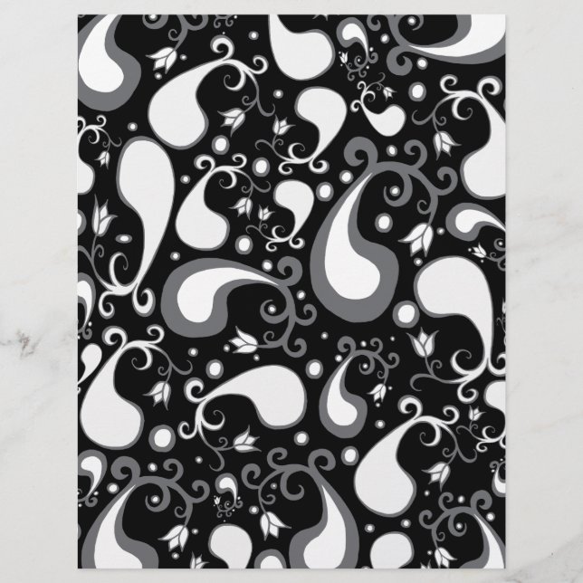 Tulip Paisley Floral, abstrakt, schwarz und weiß (Vorderseite)