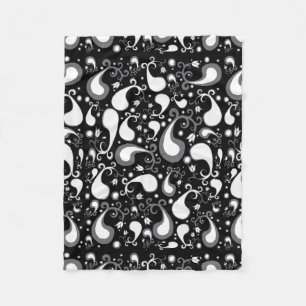 Tulip Paisley Floral, abstrakt, schwarz und weiß Fleecedecke
