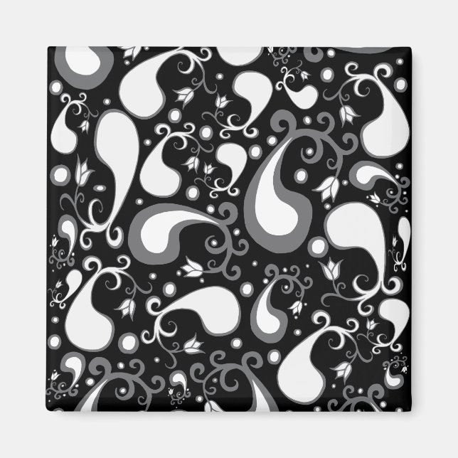 Tulip Paisley Floral, abstrakt, schwarz und weiß Magnet (Vorne)