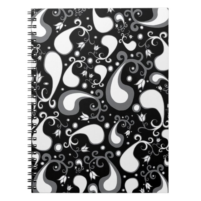 Tulip Paisley Floral, abstrakt, schwarz und weiß Notizblock (Vorderseite)