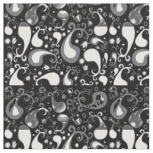 Tulip Paisley Floral, abstrakt, schwarz und weiß Stoff