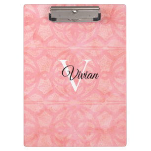 Tulip Pink Aquarellfarbenmonogramm Name Klemmbrett