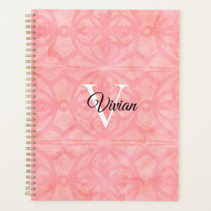 Tulip Pink Batik Elegante Monogram Name Planer