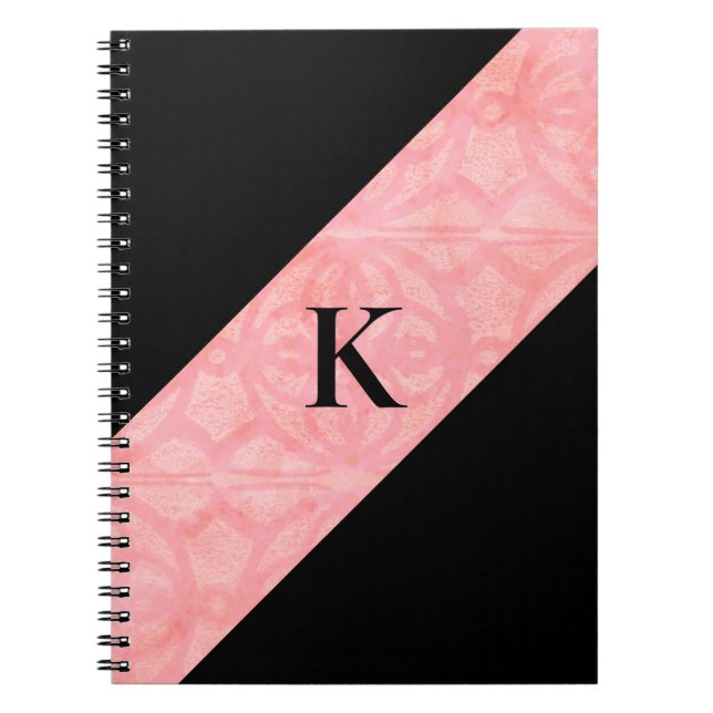 Tulip Pink Batik und Black Mit Monogramm Notizblock (Vorderseite)