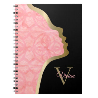Tulip Pink Black and Gold Face Monogram Name Edito Notizblock