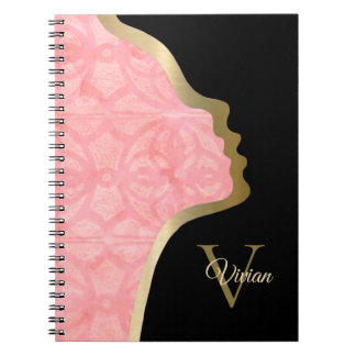 Tulip Pink Schwarz und Gold Gesicht Notizblock