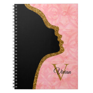 Tulip Pink und Gold Glitzer mit Monogrammnamen Notizblock