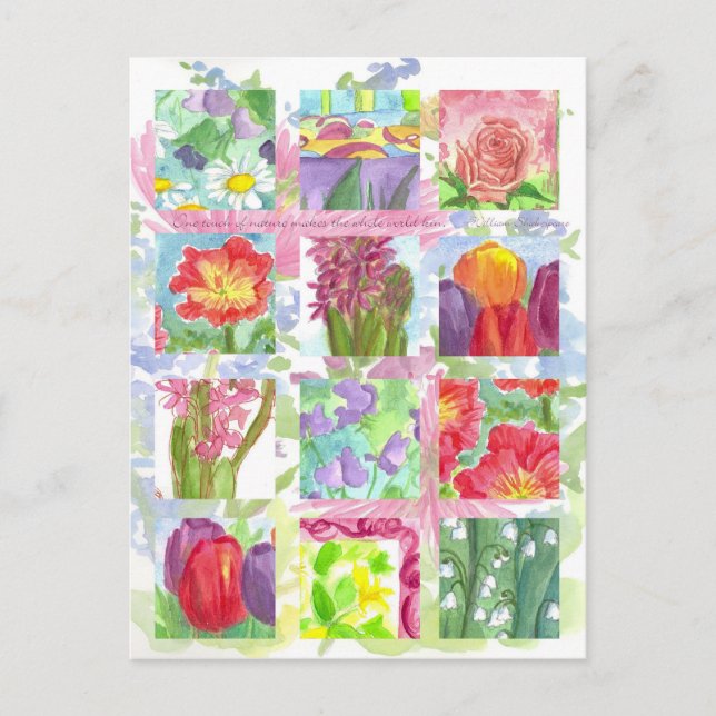 Tulip Poppy Rose Red Blume Collage Postkarte (Vorderseite)