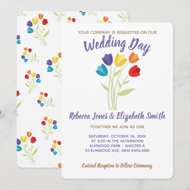 Tulip Rainbow Lesbian Gay Wedding Einladung (Vorne/Hinten)