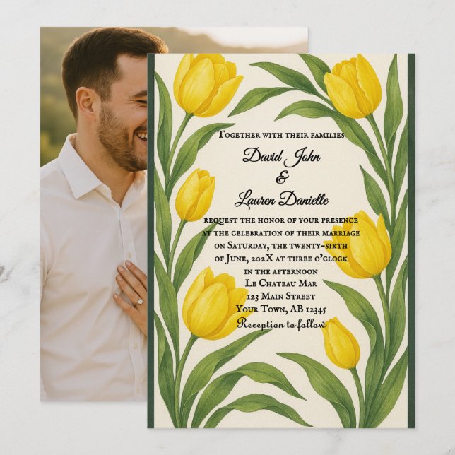 Tulip Reverie Foto Wedding Einladung (Vorne/Hinten)