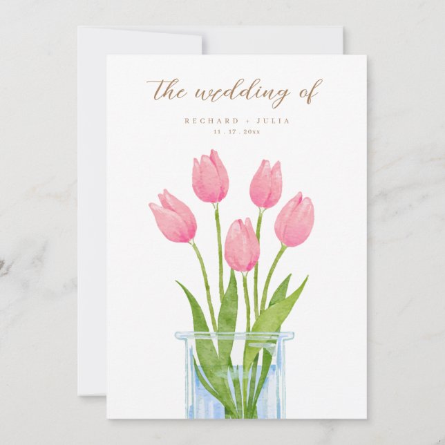 Tulip Romance Floral Pink Hochzeit Einladung (Rückseite)