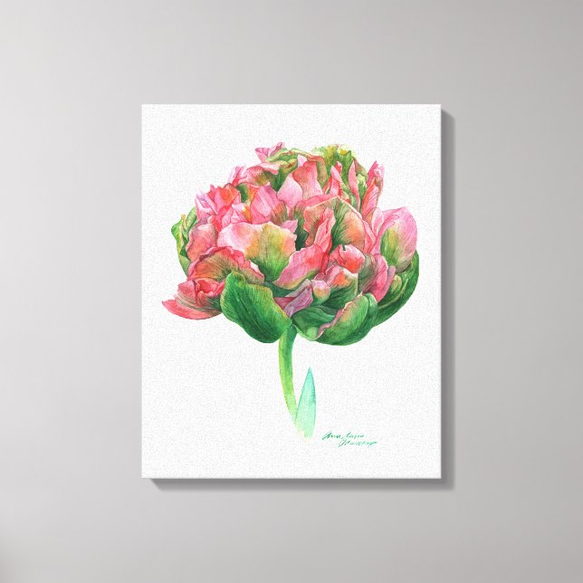 Tulip rosa grüne botanische Aquarellfarbe Leinwanddruck (Vorderseite)