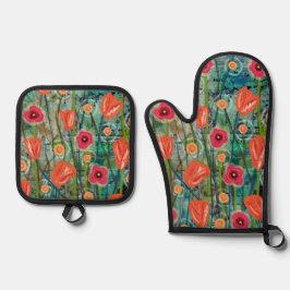 Tulip Tango - Natur Inspiriert Blumenmuseum - Ofenhandschuh & Topflappen-Set