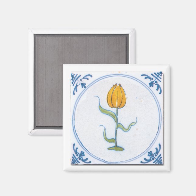 Tulip Tile Art avec Aimant bleu et blanc (Recto/Verso)