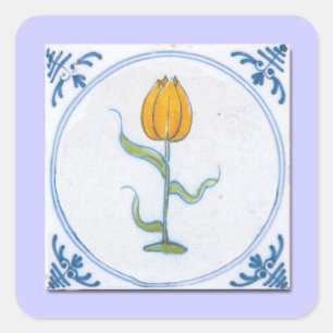Tulip Tile Art mit Blau und Weiß Quadratischer Aufkleber