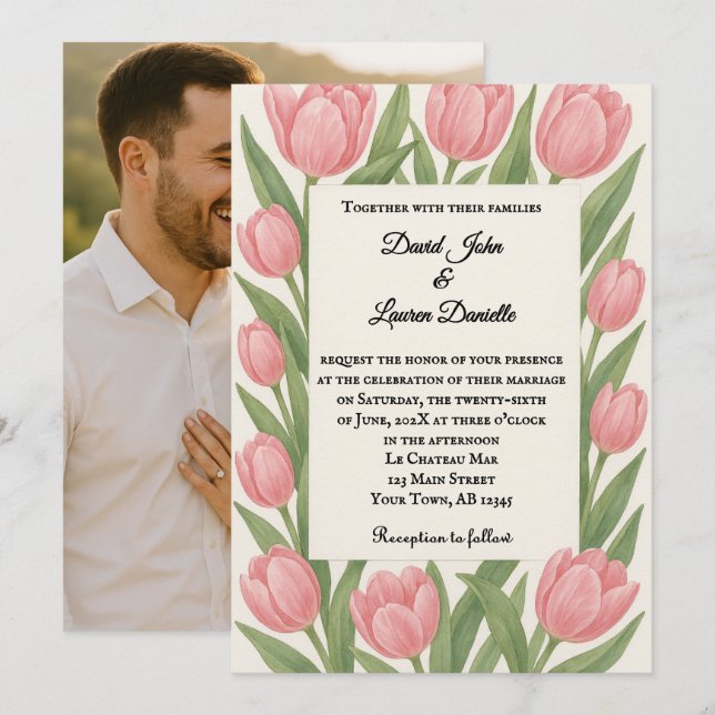 Tulip Together Photo Wedding Invitation Einladung (Vorne/Hinten)