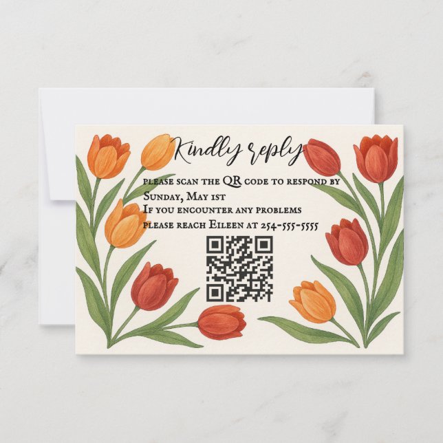 Tulip Veil QR Code RSVP Karte (Vorderseite)