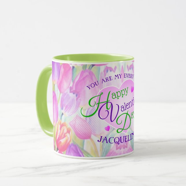 Tulip Wasserfarbenfloral mit dem Namen Valentinsta Tasse (Vorderseite Links)