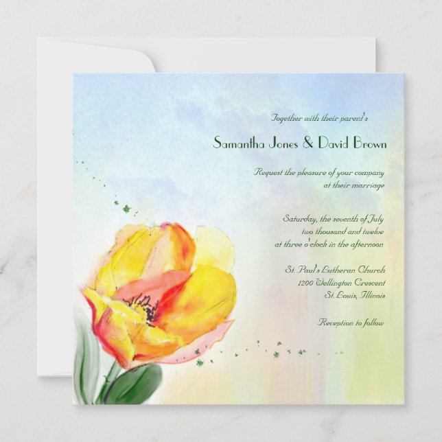 Tulip Watercolor Einladung zur Hochzeit (Vorderseite)