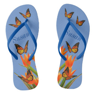 Tulipe bleue et papillons Paire de tongs