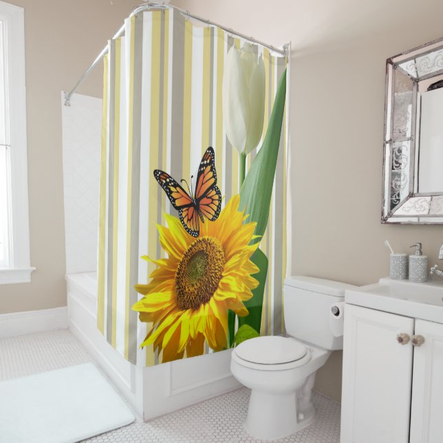 Tulipe de tournesol Papillon Tulip Douche rideau (En situation)