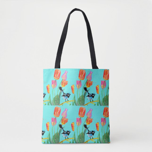 Tulipe et bleu Wren Blue Floral Sac fille d'annive (Devant)