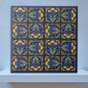 Tulipe jaune Art Nouveau sur motif de carreaux de