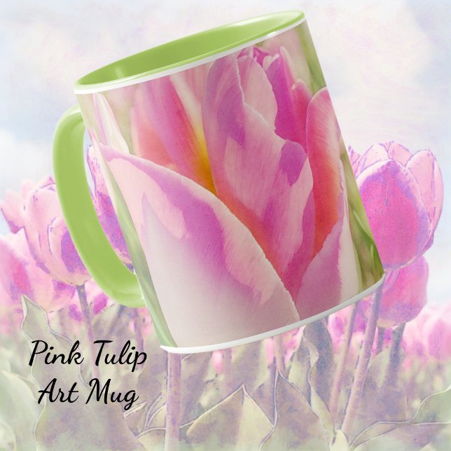 Tulipe rose Fleurs Jardin Art Mug Cup (Pretty in pink tulip flower art mug.)