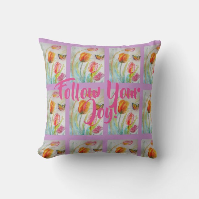 Tulipe rose Tulipes Aquarelle florale Coussin pour (Recto)