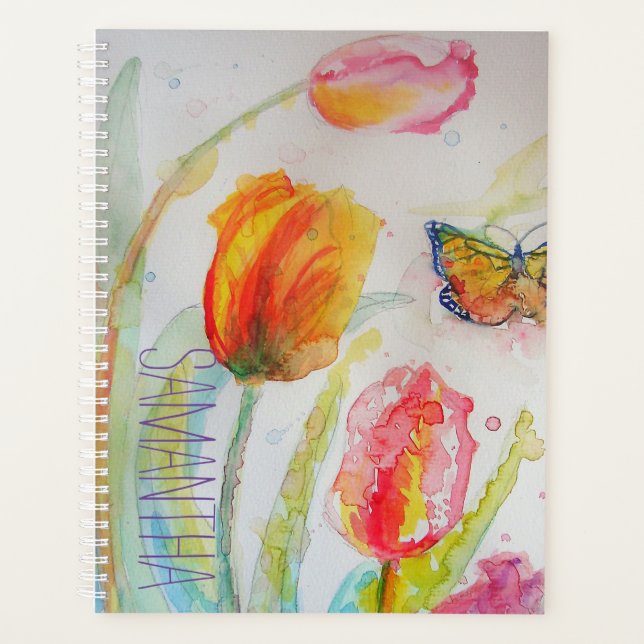 Tulipe rose Tulipes Floral Aquarelle Nom de femme (Devant)