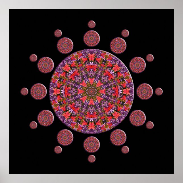 Tulipe rouge et violet Mandala Poster fractal (Devant)