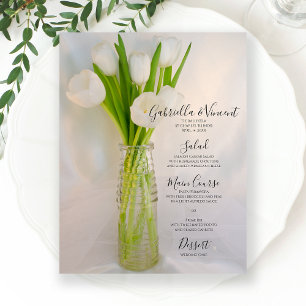 Tulipes blanches dans Bouteille de lait Menu de ma