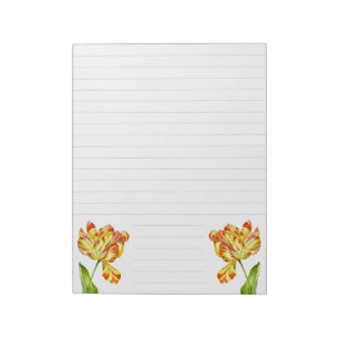 Tulipes enflammées sur un grand bloc-notes