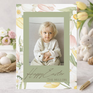 Tulipes et jonquilles pastel Carte de vœux Joyeuse