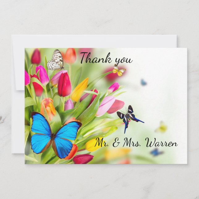 Tulipes et papillons carte de remerciements (Devant)