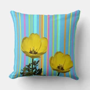 Tulipes Jaunes Bandes Motif Lisse Oreiller