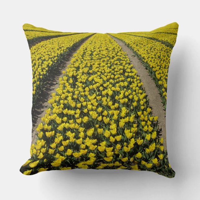 Tulipes Jaunes Lignes De Champ Jeter Oreiller (Recto)