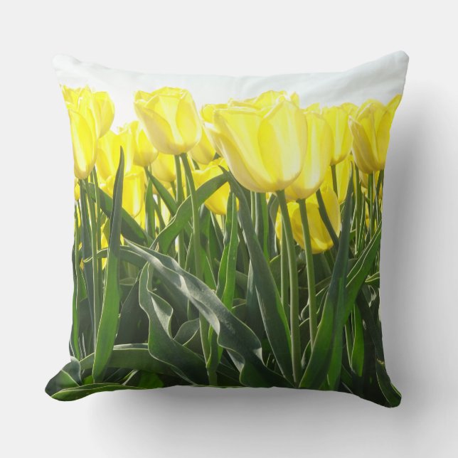 Tulipes Jaunes Soleil Champ Jeter Oreiller (Recto)