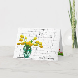 Tulipes jaunes sur la carte de jour des mères en b