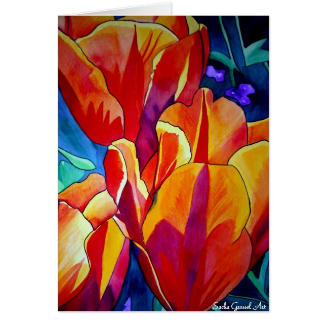 Tulipes orange aquarelle peinture de fleurs (Devant)