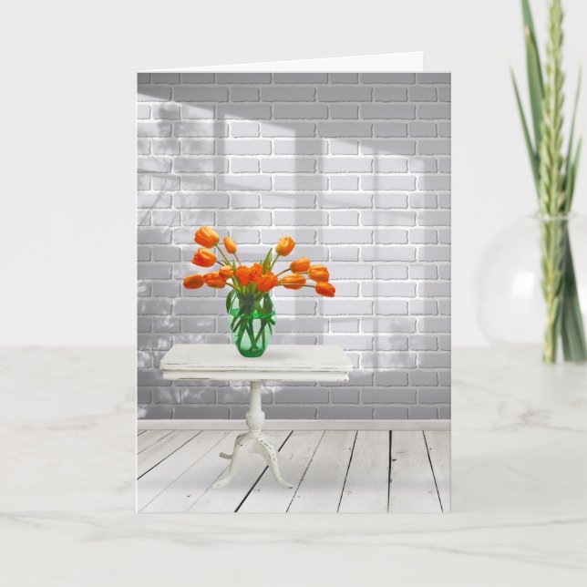 Tulipes orange dans la carte d'ombre de fenêtre (Devant)