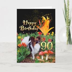 Tulipes papillons chien papillon 90 Carte d'annive