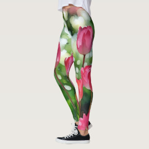 Tulipes Pink et Vert Aquarelle Leggings