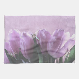 Tulipes pourpres Dragonflies Aqua Serviettes de cu