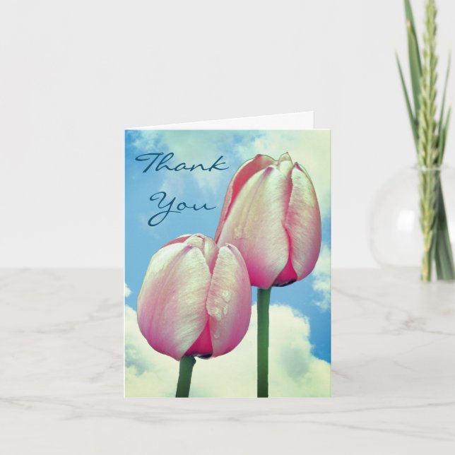 Tulipes roses Ciel bleu Carte de remerciements Flo (Devant)